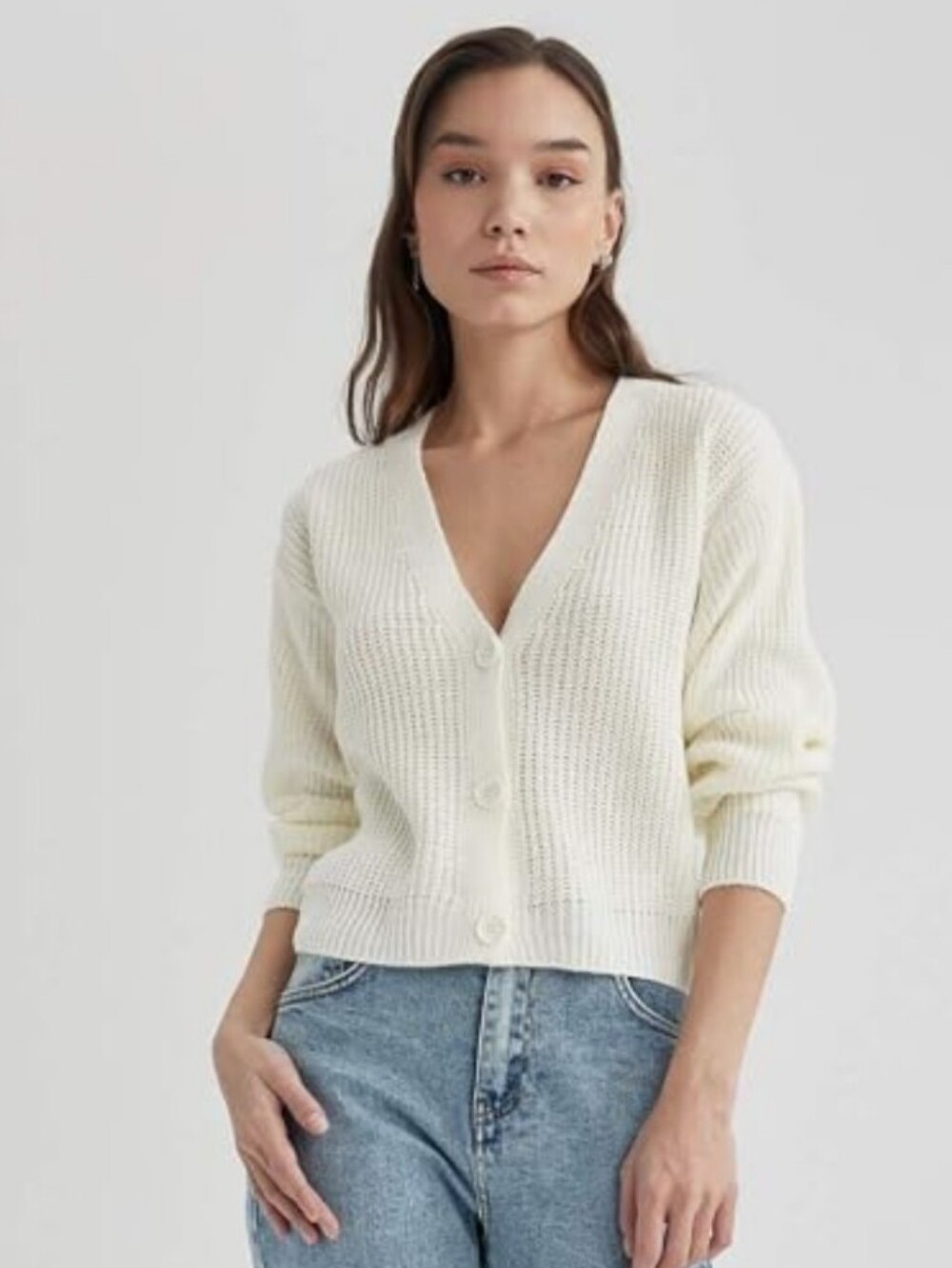 GAP New White Ribbed V-Neck Button Cardigan - Small Tall